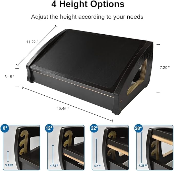 StrongTek Ergonomic Under Desk Footrest, 3 Adjustable Heights Wooden Office Footrest, Large Anti-Slip Surface, Improves Posture and Blood Circulation, up to 400lbs (Black)-DeskLoop Office