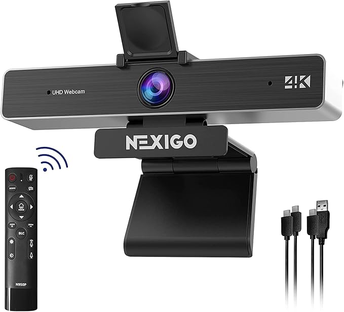 NexiGo Zoom Certified, N950P 4K Zoomable Webcam with Remote Control, Sony_Starvis Sensor, 5X Digital Zoom, Pro Web Camera with Dual Stereo Mics, for Zoom Skype Teams Twitch-DeskLoop Office
