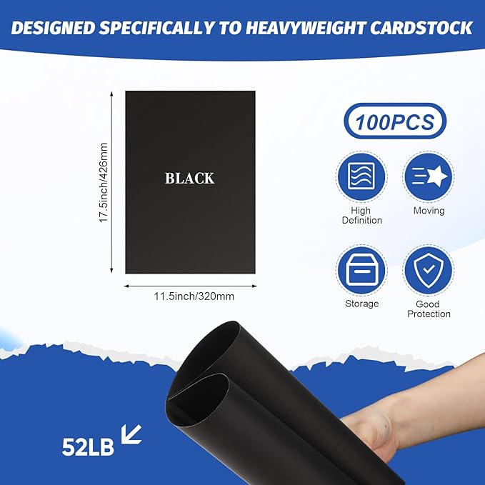 100 Pcs Printer Paper 11 x 17 Inch Copy Paper 52 lb Glossy Paper Heavy Weight Cardstock Tabloid Paper Heavy Card Stock for Presentation Laser Back to School Office Supplies (Black)-DeskLoop Office