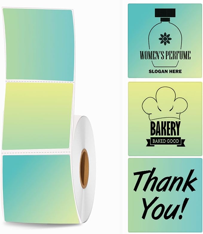 2''×2'' Square Thermal Sticker Labels, Self-Adhesive 2 Inch Direct Thermal Labels, Multi-Purpose Sticker Label for DIY Logo Design,Name Tag,QR Code, 500 PCS/1 Roll, Green-DeskLoop Office