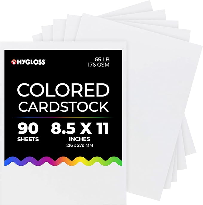 Hygloss White Cardstock - 8.5x11-Inch, 90 Sheets, 65 lb/ 176 gsm, Fade-Resistant, Acid-Free Color Card Stock Paper-DeskLoop Office