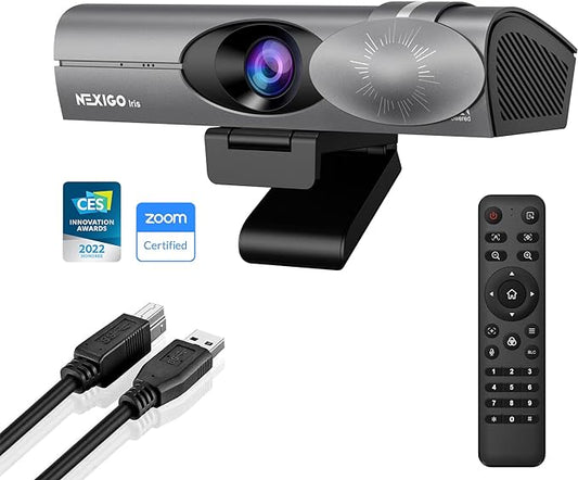 NexiGo Iris, 4K AI Webcam with 1/1.8" Sensor, Onboard Flash Memory, HDR, PiP, DSLR-Style Control, Auto Framing/Tracking with Flexible FOV, Noise-Canceling Mics, for Zoom/Teams/OBS and More (Renewed)-DeskLoop Office