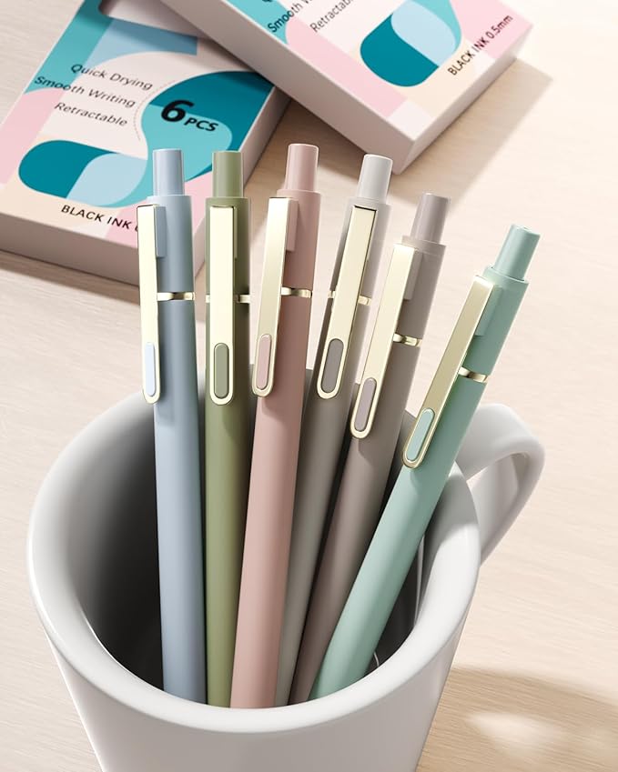 SUNEE Gel Pens, 6 Pack 0.5mm Pens Fine Point Smooth Writing Pens with Quick-Dry Black Ink, Cute Aesthetic School Office Note-Taking Pens for Journaling - Morandi-DeskLoop Office