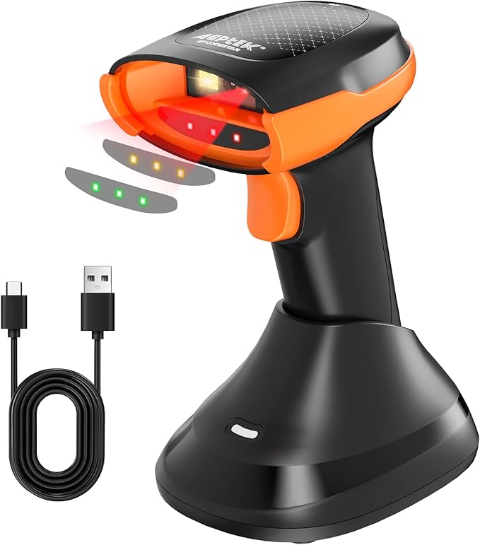 AGPTEK Bluetooth & 2.4GHz Wireless Barcode Scanner with Patented Color Light Technology for Color Barcodes, 2D/1D QR Code Reader, Customizable Settings & Wireless Charging Cradle-DeskLoop Office