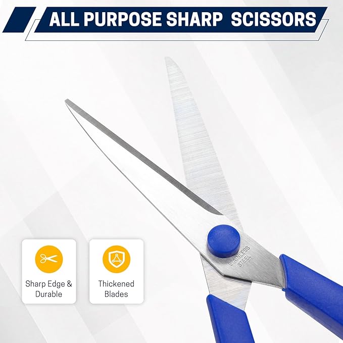 8" 10 Pack All Purpose Heavy Duty Scissors- Comfort-Grip Sharp Scissors for Office School Sewing Fabric Craft High/Middle School Student Teacher Scissor, Right/Left Hand-DeskLoop Office