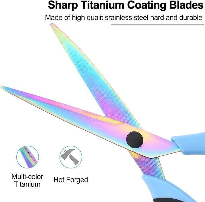 Craft Scissors Set of 3 Pack, All Purpose Sharp Titanium Blades Shears, Rubber Comfort Grip Handle, Multipurpose Fabric Scissors Tool Set Great for Office, Sewing, Arts, School and Home Supplies, Blue-DeskLoop Office