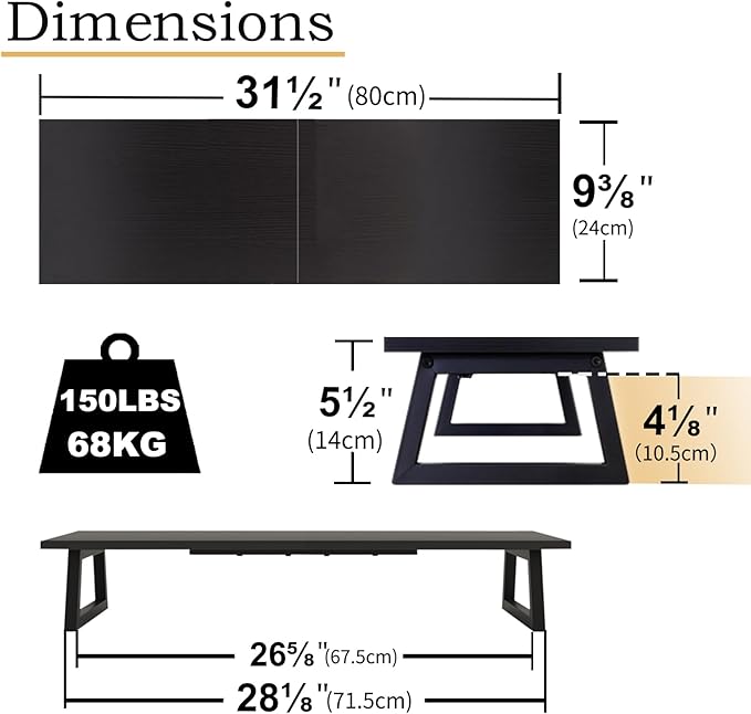 TEAMIX 31.5 inch Dual Monitor Riser, Long Black Monitor Stand Riser Wide TV Stand Riser Monitor Stand for 2 Monitors Wood & Steel Desktop Riser Desk Organization Home Office-DeskLoop Office