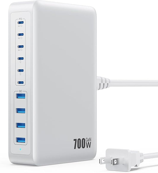 USB C Charger 700W USB C Charger Block,Upgraded GaN V 10-Port Fast Charging Station Hub,3X PD 100W Laptop Charging Adapter Compatible with MacBook Pro/Air,DELL,Steam Deck,iPhone 16/15/14,Galaxy S23-DeskLoop Office