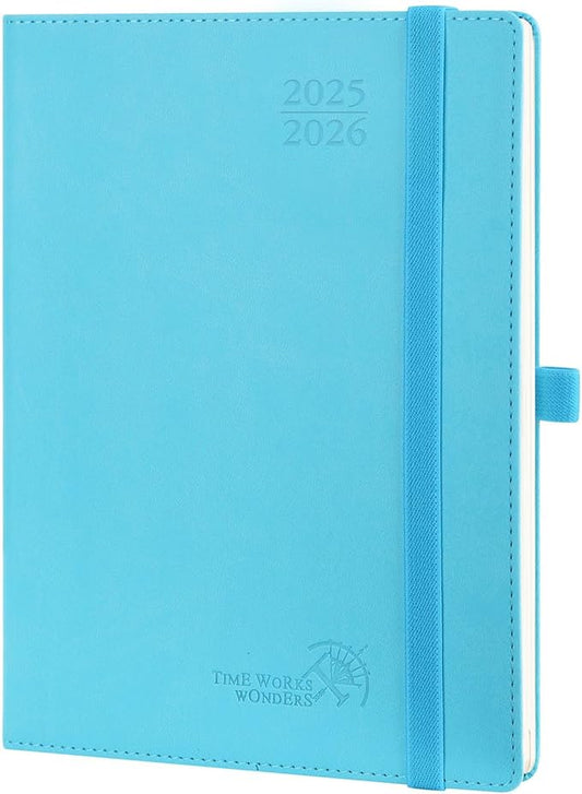 POPRUN Planner 2025-2026 (Medium - 6.5'' x 8.5'') Academic Weekly Calendar (July 2025 - June 2026) with Hourly Time Slots, Monthly Tabs, 100GSM Thick Papers, Leather Soft Cover - Blue Green-DeskLoop Office