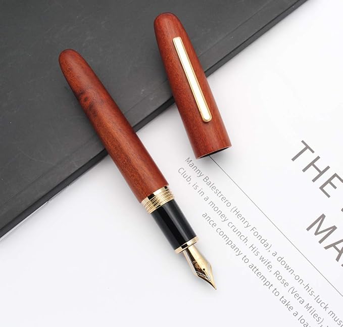 JINHAO 9056 Natural Wood Fountain Pen Handmade Ink Pen (Rosewood, Fine Nib 0.5mm)-DeskLoop Office