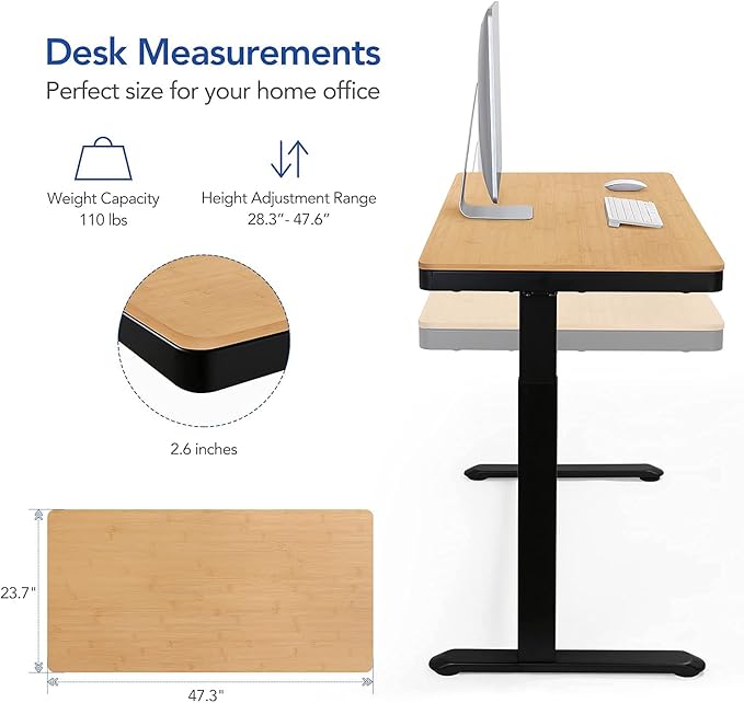FLEXISPOT Comhar Electric Standing Desk with Drawer Desktop & Adjustable Frame w/USB Charge Ports (Bamboo Texture/Black, Wood)-DeskLoop Office