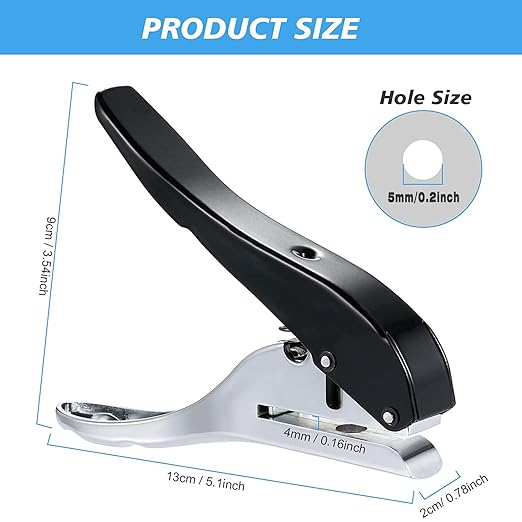 5MM Single Hole Punch - Heavy Duty Paper Puncher for Tags, Cards, Plastic, Cardboard - Portable Hand Held-DeskLoop Office