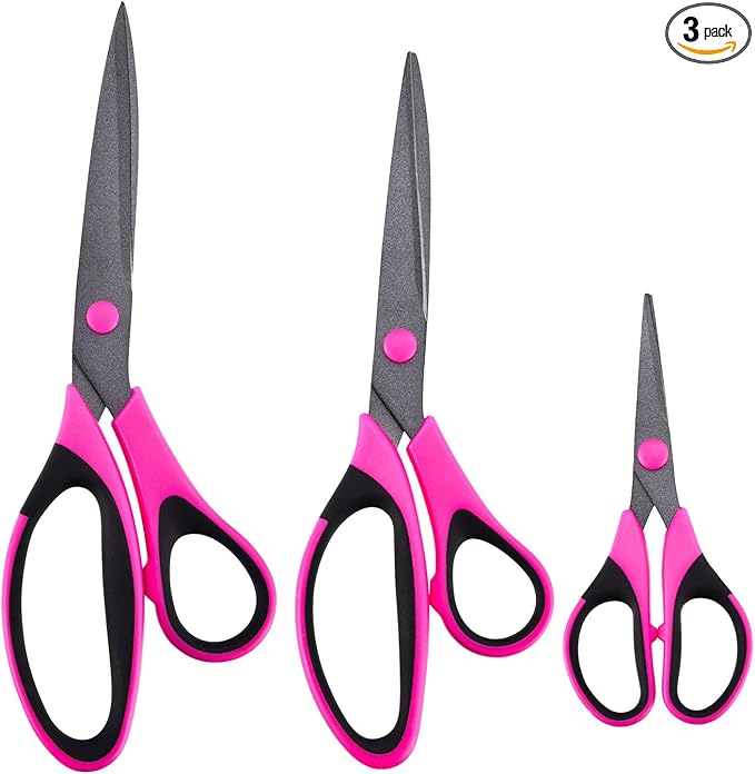 Craft Scissors Set, Sharp Scissors All Purpose Heavy Duty, Teflon Non-stick Titanium Coated, Ergonomic Grip, Ideal for Sewing Fabric DIY&Arts Scrapbook School Office Supplies, 9.3''/8.5''/5.6"-DeskLoop Office