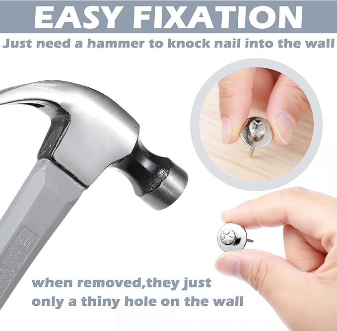 Zhengmy 40 Pcs Double Headed Picture Hangers Nails 4 Size Long Thumb Tacks Wall Nails for Hanging Pictures Decorative Push Pins Hooks for Drywall Photo Office Home Decor, 20/30/ 40/ 50lb(Silver)-DeskLoop Office