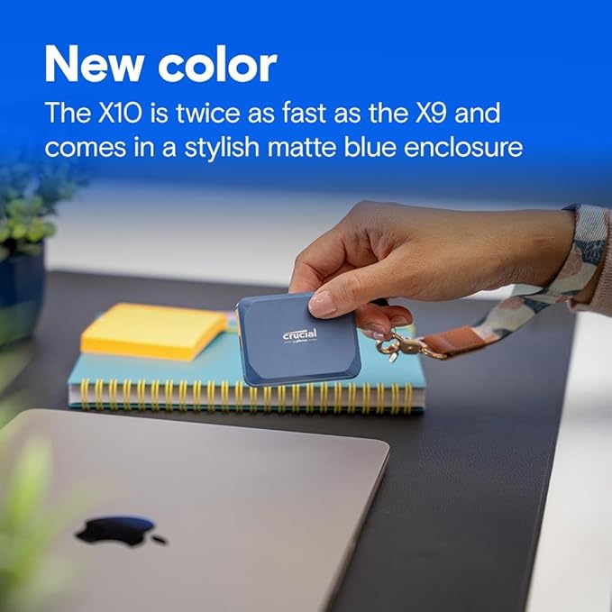 Crucial X10 1TB Portable SSD, Up to 2,100MB/s, USB 3.2 USB-C, External Solid State Drive, Compatible with Windows, Mac & Android, Durable Storage for Games, Photos & Files, Blue - CT1000X10SSD9-02-DeskLoop Office