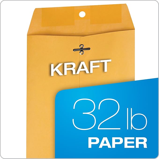 Quality Park 6 x 9 Clasp Envelopes, Clasp and Gummed Closures for Storing or Mailing, 28 lb Kraft Paper, 100 per Box (QUA37855)-DeskLoop Office