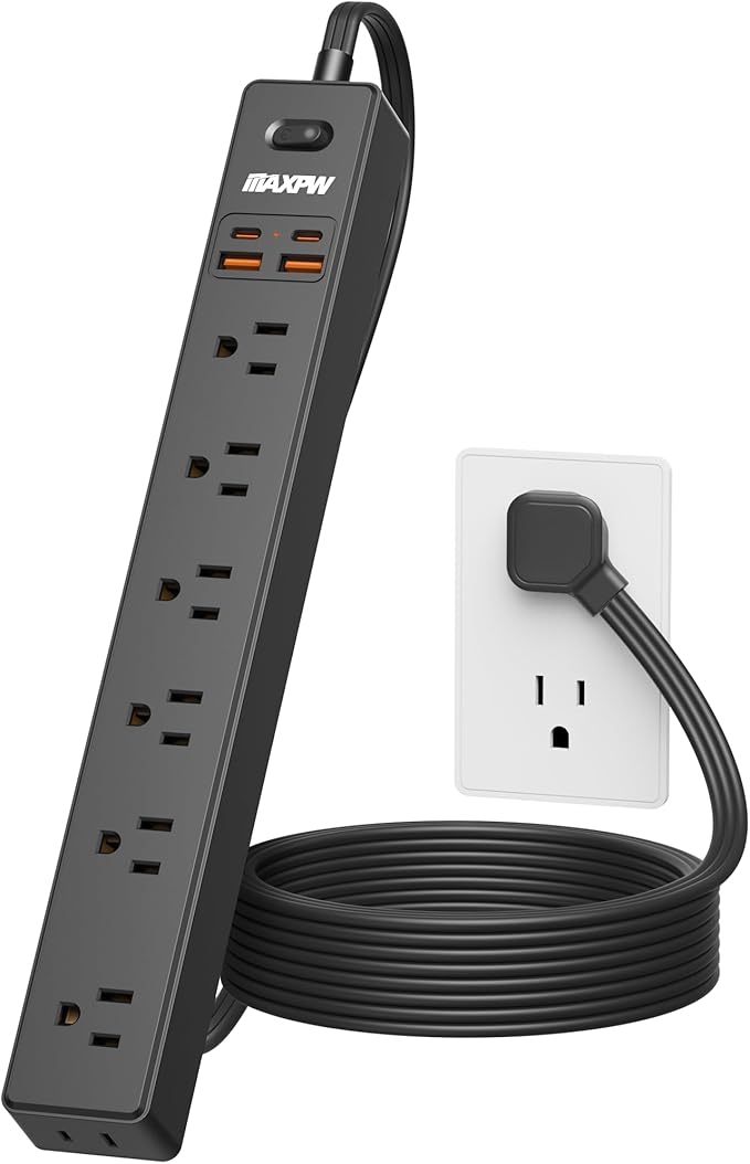 10 Ft Power Strip Surge Protector - 7 Outlets 4 USB Ports (2 USB C), Ultra Thin Flat Extension Cord & Flat Plug, 1700 Joules, Wall Mount, Desk Charging Station for Home Office Dorm, Black-DeskLoop Office