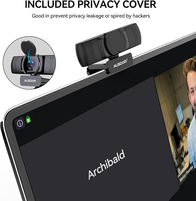 AUSDOM AF640 1080P Webcam with Microphone, 90°FOV USB PC Camera Webcam with Privacy Cover, Plug and Play Computer Camera for Online Calling/Conferencing, Zoom/Skype/YouTube, Laptop/PC-DeskLoop Office