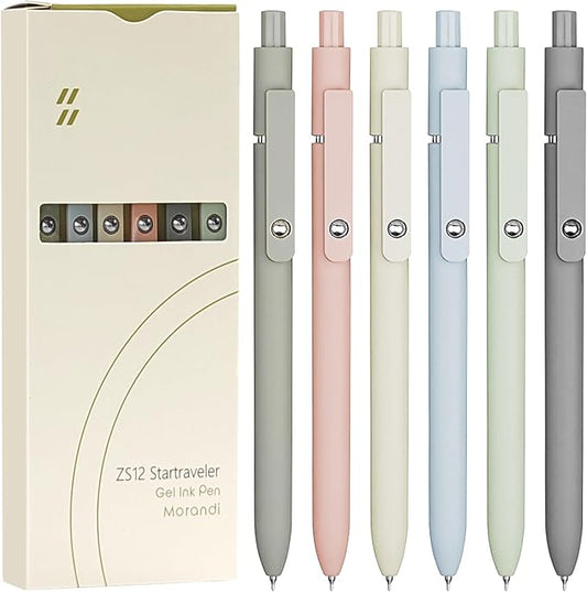 6 Pcs Gel Pens 0.5mm Quick Dry Black Ink Pens Fine Point Smooth Writing Pens, Cute Office and School Supplies Gifts for Women Teacher Students (6 Pcs Morandi Silver)-DeskLoop Office