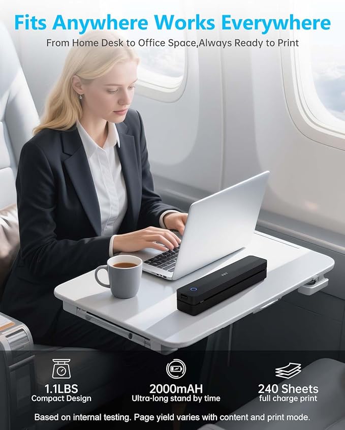 Inkless Portable Printer for Travel, Wireless Thermal Printer Support 8.5 x 11 Inch US Letter A4 B5, Bluetooth Mobile Printers with iOS, Android, Laptop for Home Use, Car, Office, School, Black-DeskLoop Office