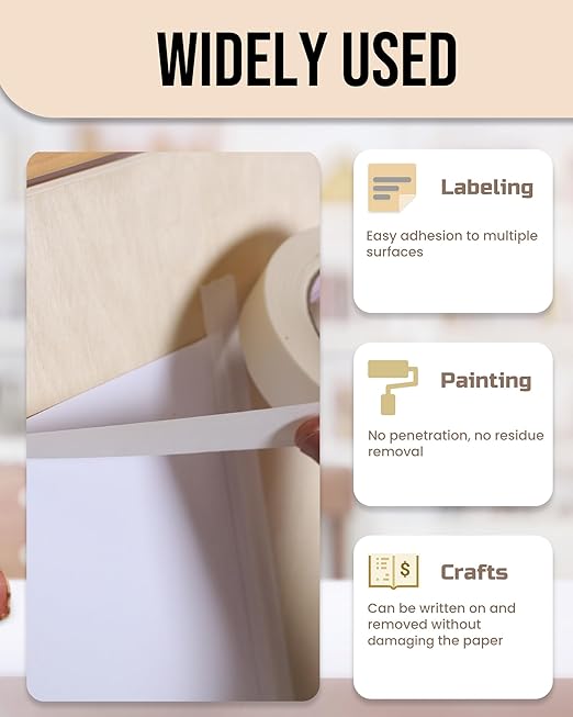 Lichamp Masking Tape, White Painter Tape 1 inch and 2 inch Wide, 10+5 Pack White Tapes Bulk, Total 825 Yards-DeskLoop Office