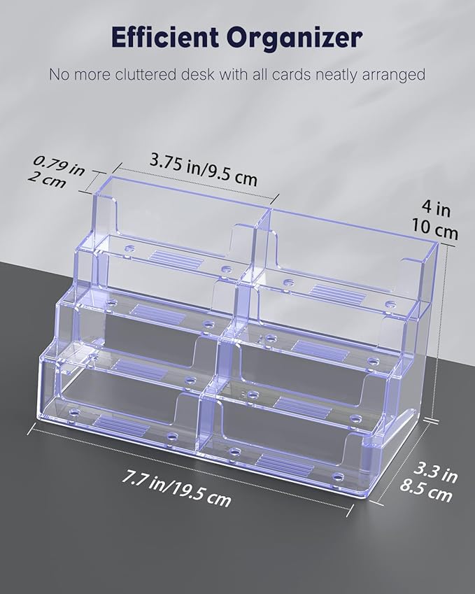 Uniclife 4 Pack Acrylic Business Card Holder for Desk 8 Slots Clear Business Card Display Stand for Men & Women Desktop Business Card Organizer Card Stand for Office Home Exhibition, 480 Card Capacity-DeskLoop Office