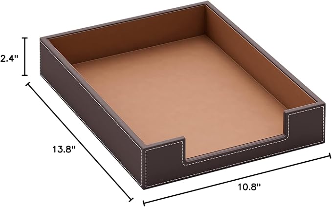 Leather Letter Tray, Thipoten Elegant Desk Organizer for Office Supplies, Mail, Paper, File, Magazine, Perfect Office Organization for Desktop(Brown)-DeskLoop Office