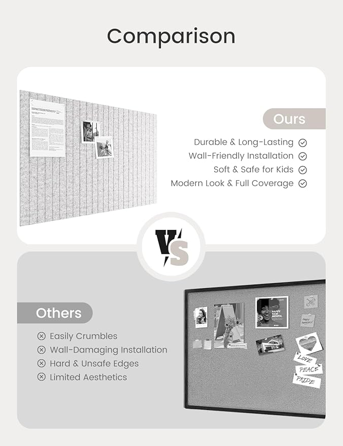 Bumusty Large Cork Board Alternative-36 x24 Felt Bulletin Board Tiles, with 30 Pushpins, 40 Adhesive Tabs, 6-Pack Slat Wall Paneling, Cork Boards for Office Push Pin Board Felt Board-Marble Gray-DeskLoop Office