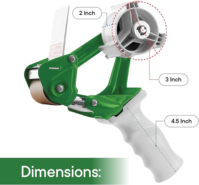 Heavy Duty Metal Frame Tape Gun - 3" Core with Special Ergonomic Handle - Packing Tape Dispenser with Premium Tempered Steel Blade for 2" Tape Rolls-DeskLoop Office