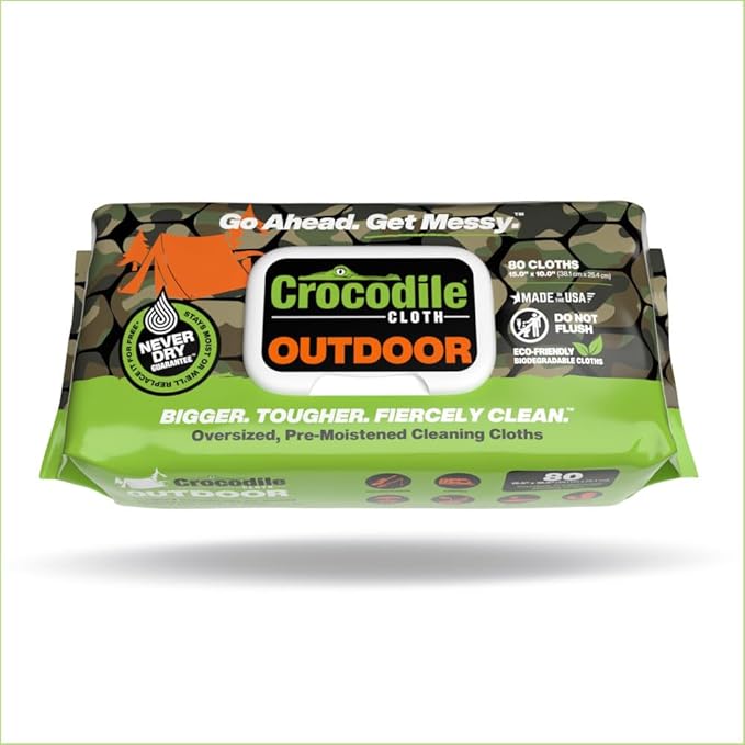 Crocodile Cloth Outdoor Cleaning Wipes – 8 Packs/640 Total Count Plant-Based Cloths (15"x10"), Skin Safe, Pre-Moistened, Aloe & Vitamin E Infused, Large, Absorbent, Multi-Surface Disposable Wipes-DeskLoop Office