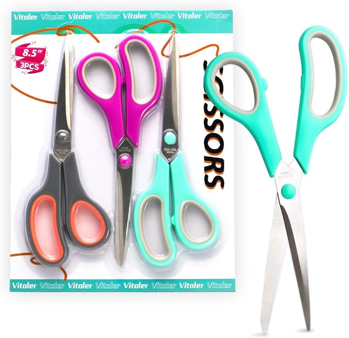 Vitoler Scissors All Purpose, 8.5" Heavy Duty Scissors Bulk,Cute Scissor for Office Craft Fabric, Back To School Supplies-DeskLoop Office