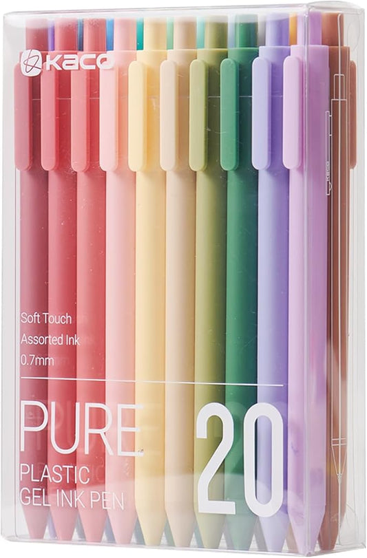 Kaco PURE Gel Pens 20 Assorted Color Ink 0.7mm, Medium Point, Aesthetic Cute Stationery Pens for Journaling Pens-DeskLoop Office