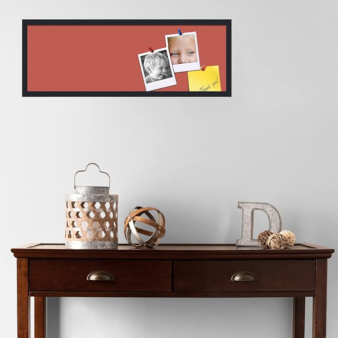 PinPix 36x12 Inch Cork Bulletin Board. This Decorative Framed Pin Board Comes with Crimson Pastel Design and a Satin Black Frame. Ideal for Home Office Decor or Message Board (PinPix-1807)-DeskLoop Office