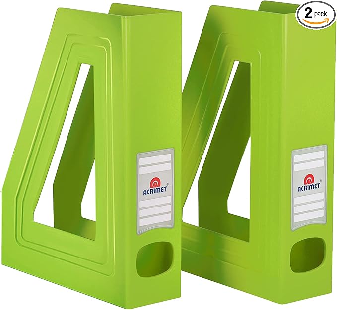 Acrimet Magazine File Holder, Durable Rack, Space-Saving Organizer (Plastic) (Green Citrus Color) (2 Pack)-DeskLoop Office
