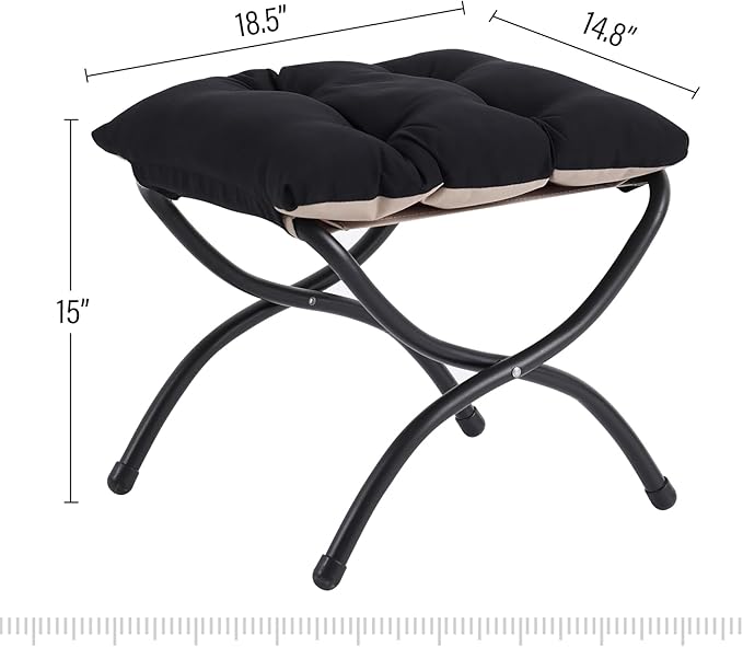 LITA Folding Upholstered Footrest Stool, Modern Small Portable Accent Ottoman with Detachable Thick Cotton Cushion Padded Sofa Stool with Metal Frame for Lazy Chair, Living Room & Bedroom, Black-DeskLoop Office