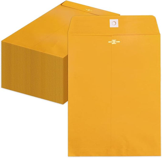 Clasp Envelopes 10x13, 100 Pack Goefun Brown Yellow Manilla Envelopes 10x13-100GSM Heavy Kraft Paper, with Clasp and Gummed Seal for Mailing-DeskLoop Office