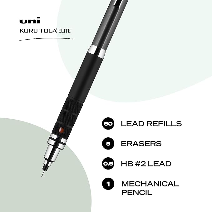 uniball Kuru Toga Elite Mechanical Pencil Starter Kit, 0.5mm, HB #2, Gun Metal Barrel, 1 Pack-DeskLoop Office