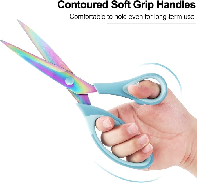 Scissors All Purpose, Sharp Titanium Blades Shears, Rubber Comfort Grip Handle, Multipurpose scissors 3 pack, Great for Office, Fabric, Craft, Sewing, Arts, School and Home Supplies, Blue-DeskLoop Office