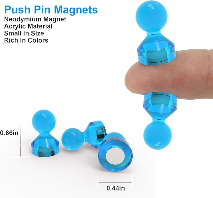 Ant Mag Magnetic Push Pins Strong Push Pin Magnets for Fridge Whiteboards Calendars Maps in School & Office Pack of 18 Blue-DeskLoop Office