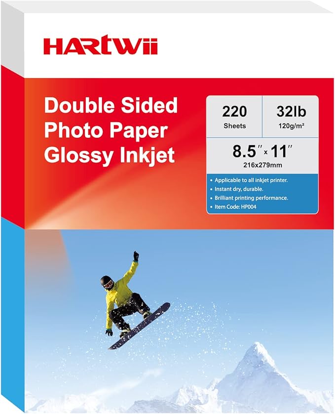 220 Pack Double Sided Photo Paper Glossy Inkjet 8.5x11 32lb 120gsm A4 Letter Size for All Dye Ink Printers-DeskLoop Office