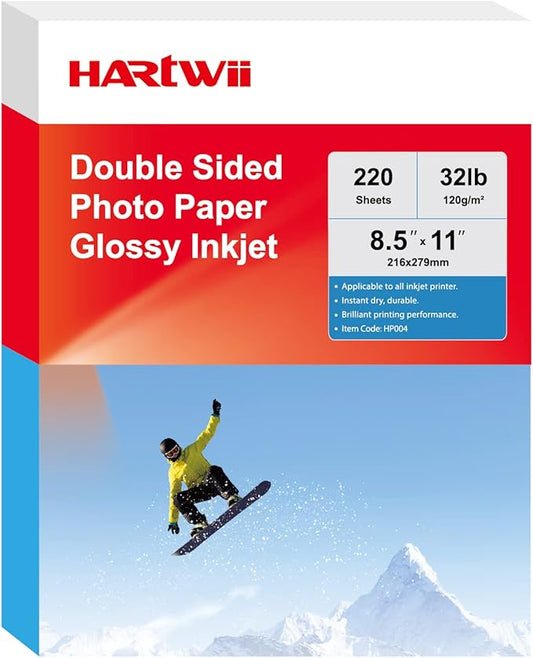 220 Pack Double Sided Photo Paper Glossy Inkjet 8.5x11 32lb 120gsm A4 Letter Size for All Dye Ink Printers-DeskLoop Office
