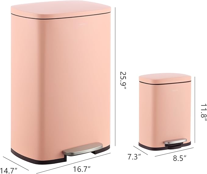 happimess HPM1006G Connor Rectangular 13-Gallon Trash Can with Soft-Close Lid and Free Mini Trash Can, Fingerprint Resistant, Modern, Minimalistic for Home, Kitchen, Office, Bathroom, Flamingo Pink-DeskLoop Office