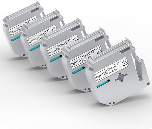 5 Pack M-K231 M Tape 12mm Compatible with M-K231s Brother Label Tape Black on White 0.47 Inch for P Touch PT-M95 PT95 PT65 PT-65 PT70 PT85 PT90 Label Maker Tape Refill-DeskLoop Office