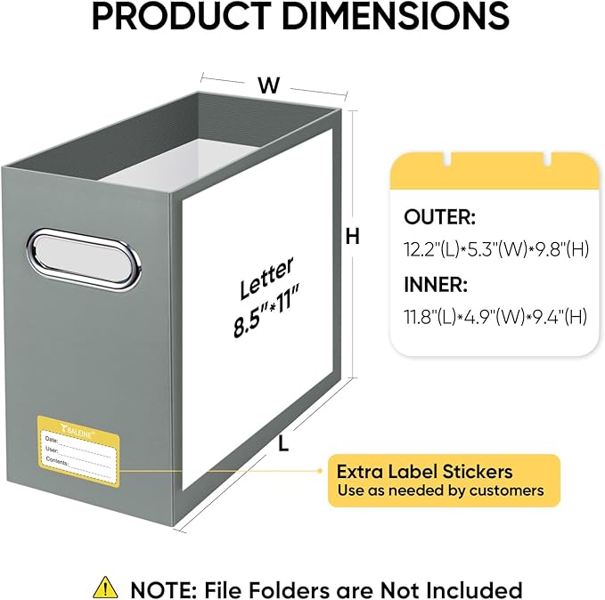 BALEINE File Organizer Box, Cardboard File Folder Organizer with Handle for Letter Size, Portable Collapsible Hanging Filing Box for Home Office Document Storage (4 Pack, Grey)-DeskLoop Office