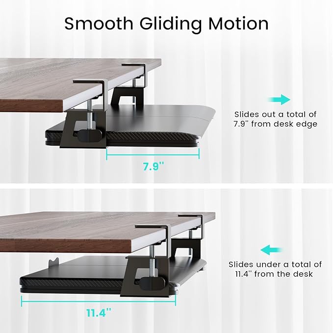 Large Keyboard Tray Under Desk Slide Out with Extra Sturdy C Clamp Mount System,26'' (30'' including Clamps) x11 Slide-Out Keyboard Drawer Under Desk for Typing,Keyboard Mouse Tray,Black-DeskLoop Office