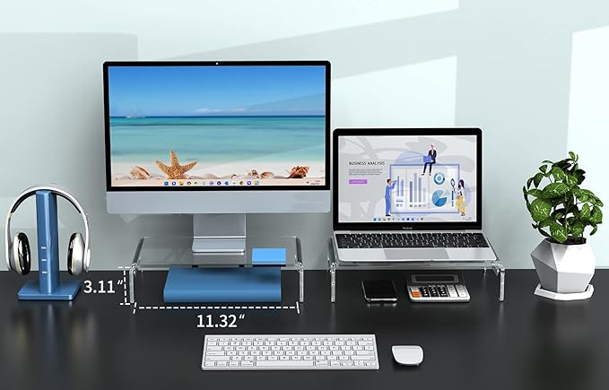Zimilar 2 Pack Monitor Stand Riser, Acrylic Monitor Stand for Computer, Laptop, Printer, Notebook, Premium Clear Laptop Stand Acrylic Monitor Riser for Home Office, Monitor Stands for 2 Monitors-DeskLoop Office