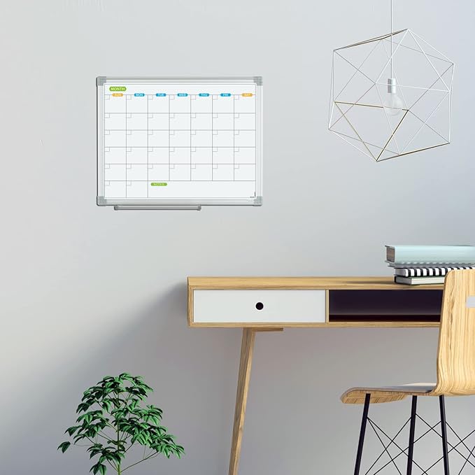 JILoffice Monthly Dry Erase Calendar Whiteboard 15 x 12 Inch, Double Sided Hanging Dry Erase Board/Calendar Board, Silver Aluminum Frame Portable Board for Office Home and School-DeskLoop Office