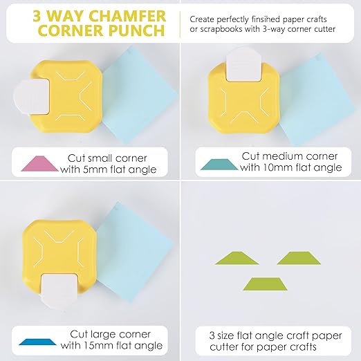 3 in 1 Diagonal Corner Punch, 3 Way Corner Paper Punch for Paper Crafts, Journals, Greeting Cards, Postcards, DIY Projects, Invitations Cards, Gift Tags, and Scrapbooking-DeskLoop Office