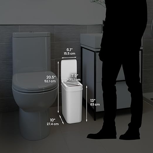 iTouchless 3 Gallon Bathroom Sensor Trash Can, 10 Liter Small Touchless Automatic Slim Garbage Bin with Lid, Smart Narrow Motion Control Commercial Waste Basket for Office, Bedroom, White-DeskLoop Office