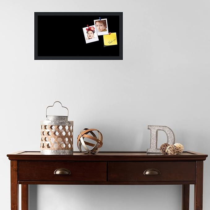 PinPix 24x12 Inch Cork Bulletin Board. This Decorative Framed Pin Board Comes with Solid Black Design and a Satin Black Frame. Ideal for Home Office Decor or Message Board (PinPix-622)-DeskLoop Office